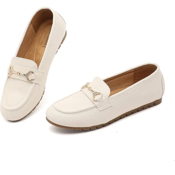 Women's White .pu Faux Leather Arch Support Casual Slip on Comfort Penny Loafers - Picture 4 of 6